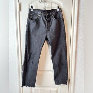 Levi's Jeans 501 Charcoal Grey Cropped Raw Hem Button Fly Straight Leg W30 L26